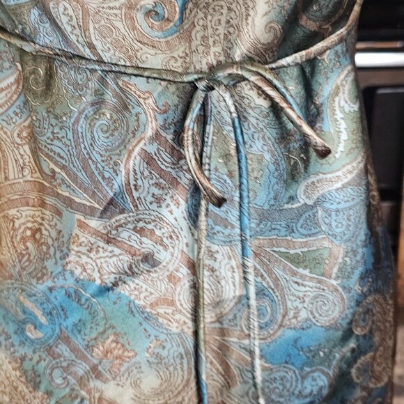 Y2K Satin Babydoll Tank Blouse Paisley Blue Brown Forest Fairy Jrs Sz L XL VTG - Picture 10 of 10